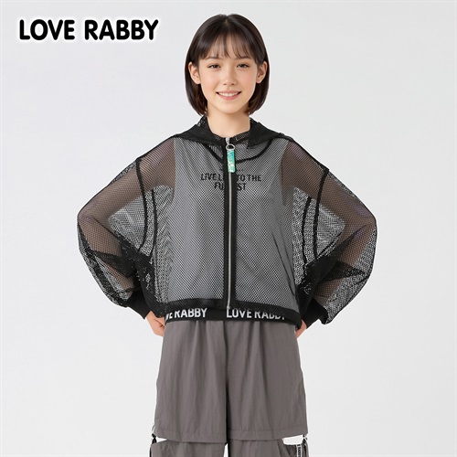 LOVERABBY(ラブラビ) メッシュジップパーカーコンポ キッズ 女の子 130cm-160cm(ブラック-130cm)