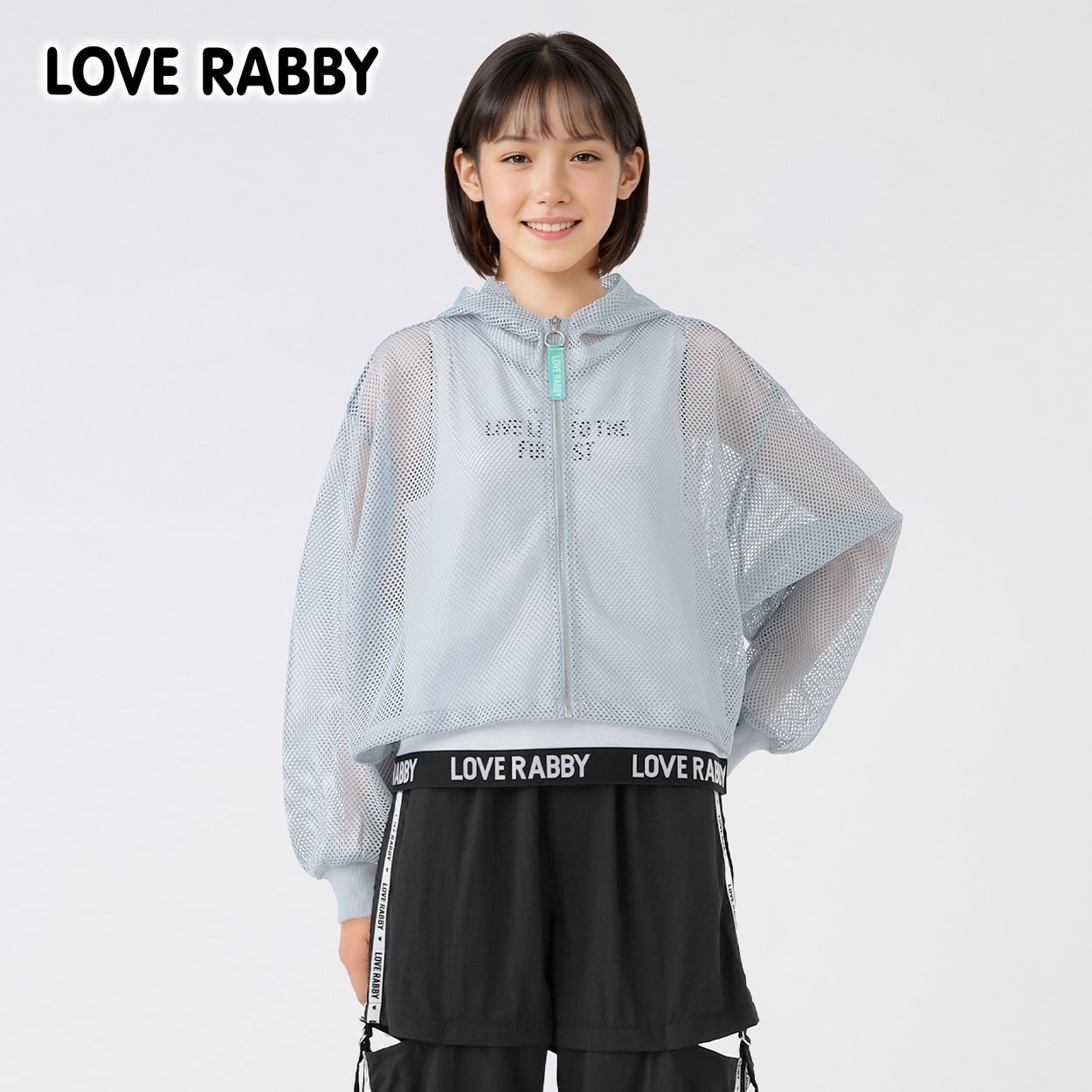 LOVERABBY(ラブラビ) メッシュジップパーカーコンポ キッズ 女の子 130cm-160cm(ブルー-140cm)