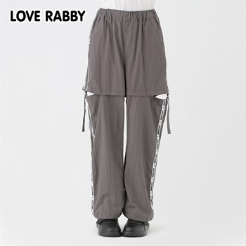 LOVERABBY(ラブラビ) ロゴライン脇スリットナイロンカーゴパンツ キッズ 女の子 130cm-160cm(グレー-130cm)