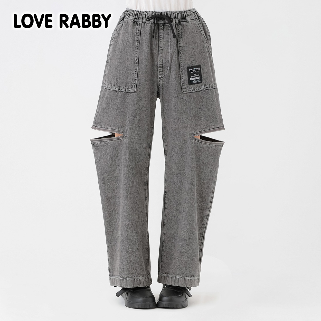 LOVERABBY(ラブラビ) ケミカルデニム脇ジップワイドパンツ キッズ