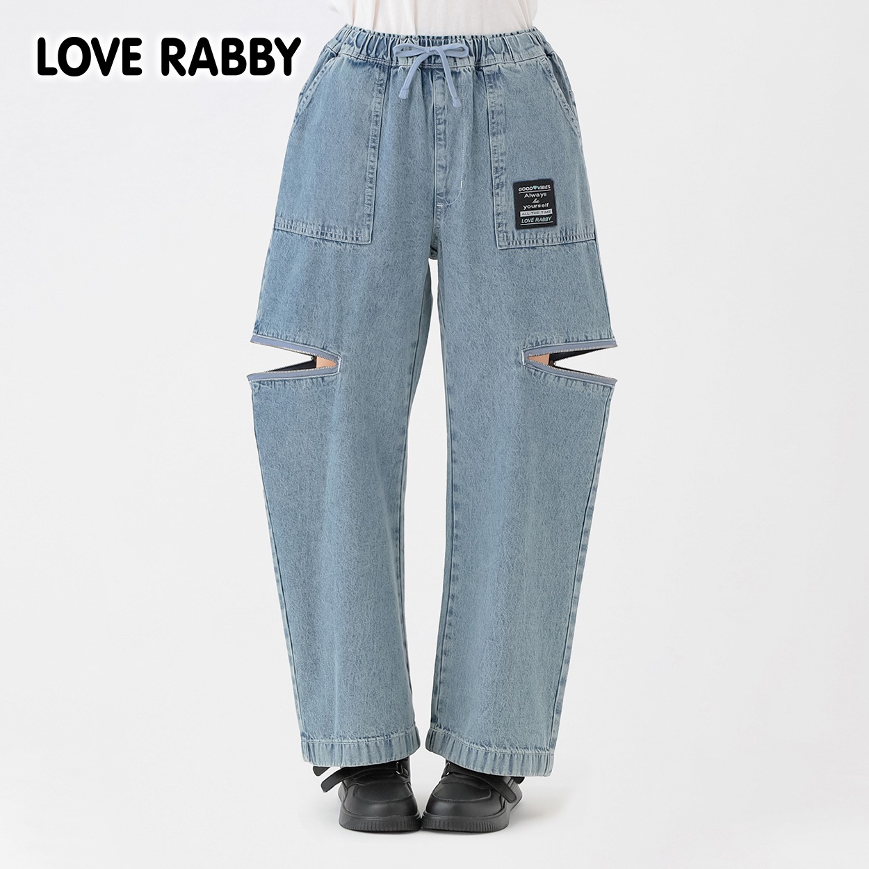LOVERABBY(ラブラビ) ケミカルデニム脇ジップワイドパンツ キッズ