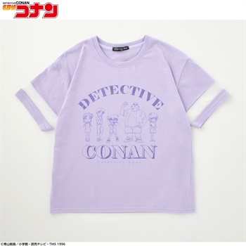 名探偵コナン 線画少年探偵団袖切り替えTシャツ キッズ 130cm-160cm(ラベンダー-130cm)