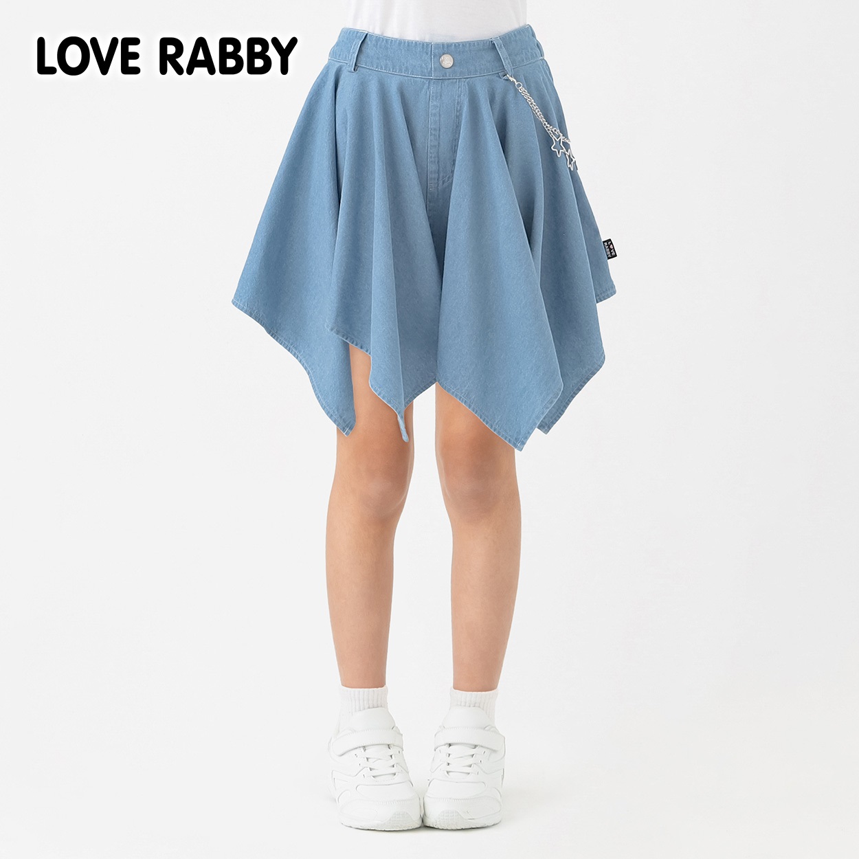 ラブラビ チェーン付きデニムスカパン 女の子 キッズ 130cm-160cm(サックス-140cm)