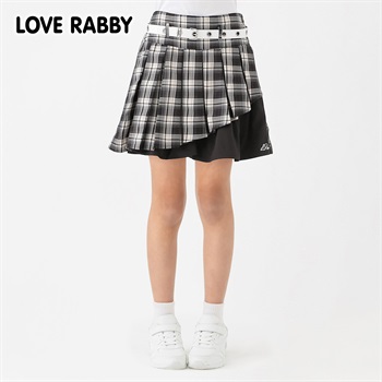 ラブラビ ベルト付きチェックスカパン 女の子 キッズ 130cm-160cm(ブラック-130cm)