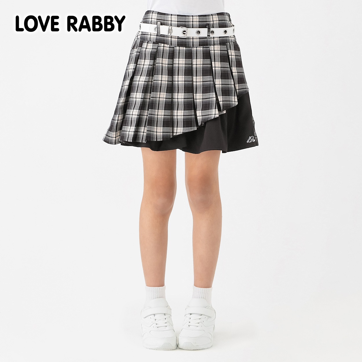ラブラビ ベルト付きチェックスカパン 女の子 キッズ 130cm-160cm(ブラック-160cm)