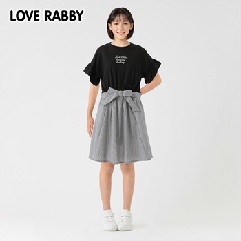 LOVERABBY(ラブラビ) ギンガムウェストリボンドッキングワンピース キッズ 女の子 130cm-160cm(ブラック-130cm)