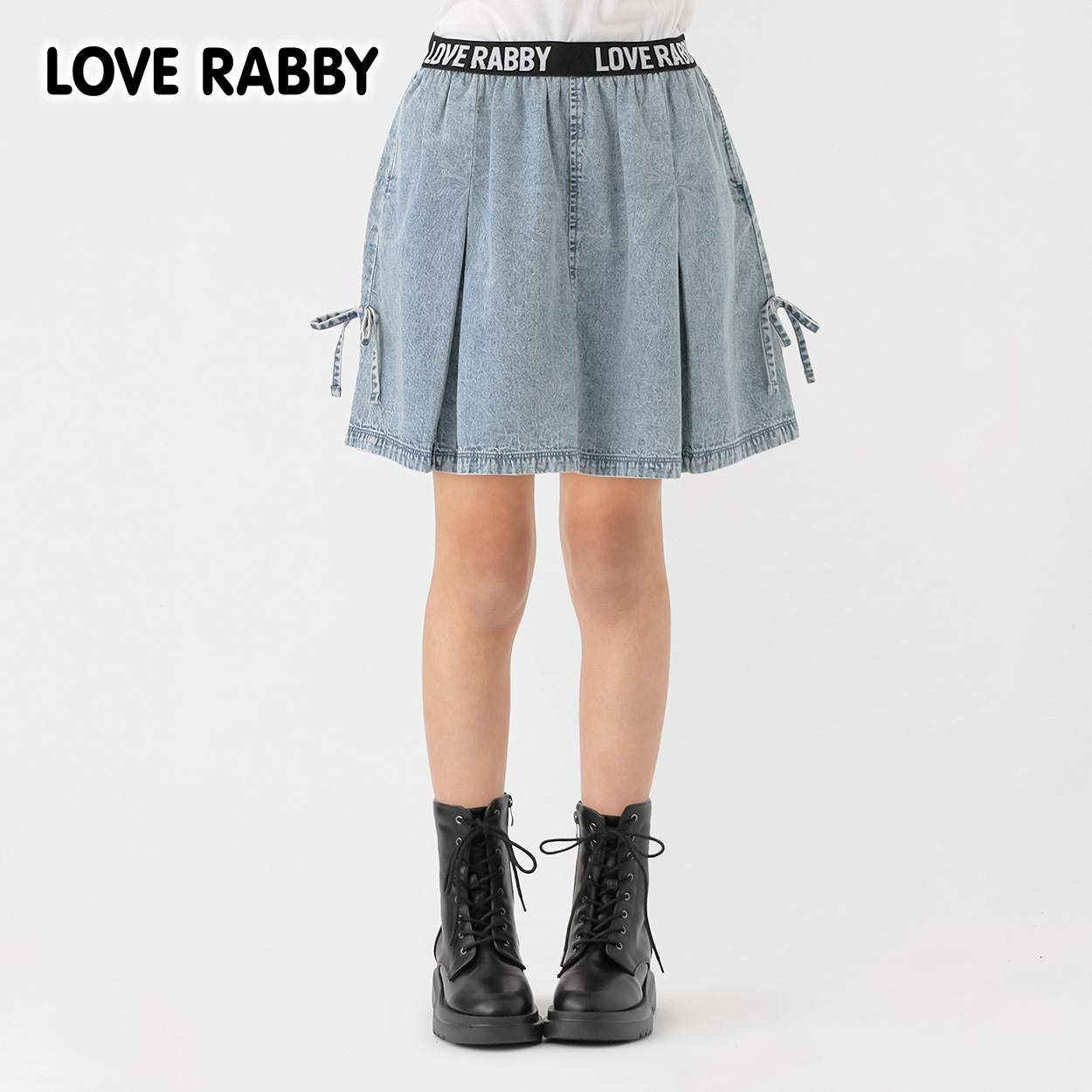 LOVERABBY(ラブラビ) ケミカルデニムロゴゴム使いスカパン キッズ 女の子 130cm-160cm(ブルー-160cm)