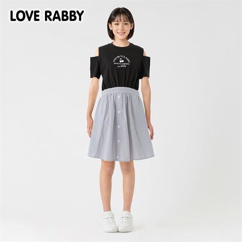 LOVERABBY(ラブラビ) ストライプ前釦ドッキングワンピース キッズ 女の子 130cm-160cm