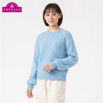 洗えるクルーネックセーター キッズ 女の子 トップバリュ 130cm-160cm(サックス-130cm)
