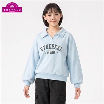 スキッパー裏毛トレーナー キッズ 女の子 トップバリュ 130cm-160cm(サックス-130cm)