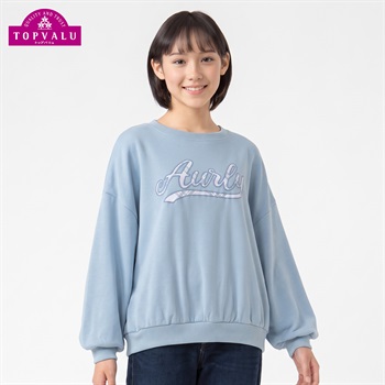 衿よれにくいプリント裏シャギートレーナー キッズ 女の子 トップバリュ(TOPVALU) 130～160cm(サックス-130cm)