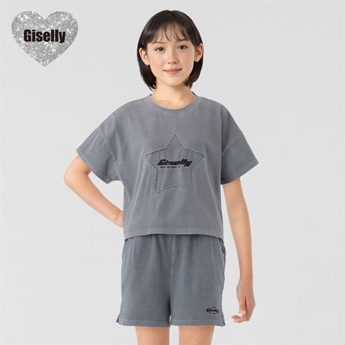 Giselly（ジゼリー） ピグメントTシャツ キッズ 女の子 130cm-160cm(グレー-130cm)