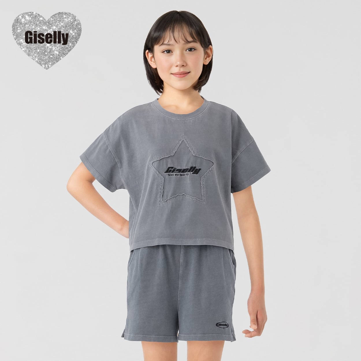 Giselly（ジゼリー） ピグメントTシャツ キッズ 女の子 130cm-160cm(グレー-140cm)