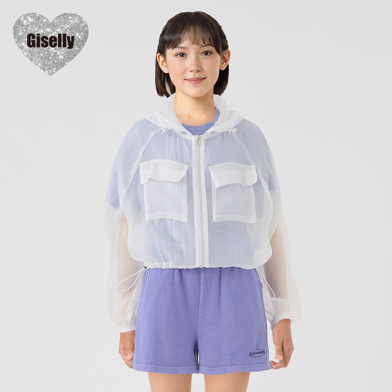 Giselly（ジゼリー） ダブルZIPシアーパーカー キッズ 女の子 130cm-160cm(ホワイト-130cm)