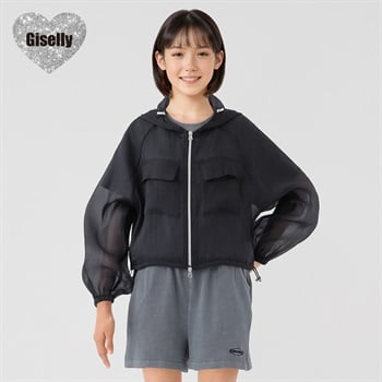 Giselly（ジゼリー） ダブルZIPシアーパーカー キッズ 女の子 130cm-160cm(ブラック-130cm)
