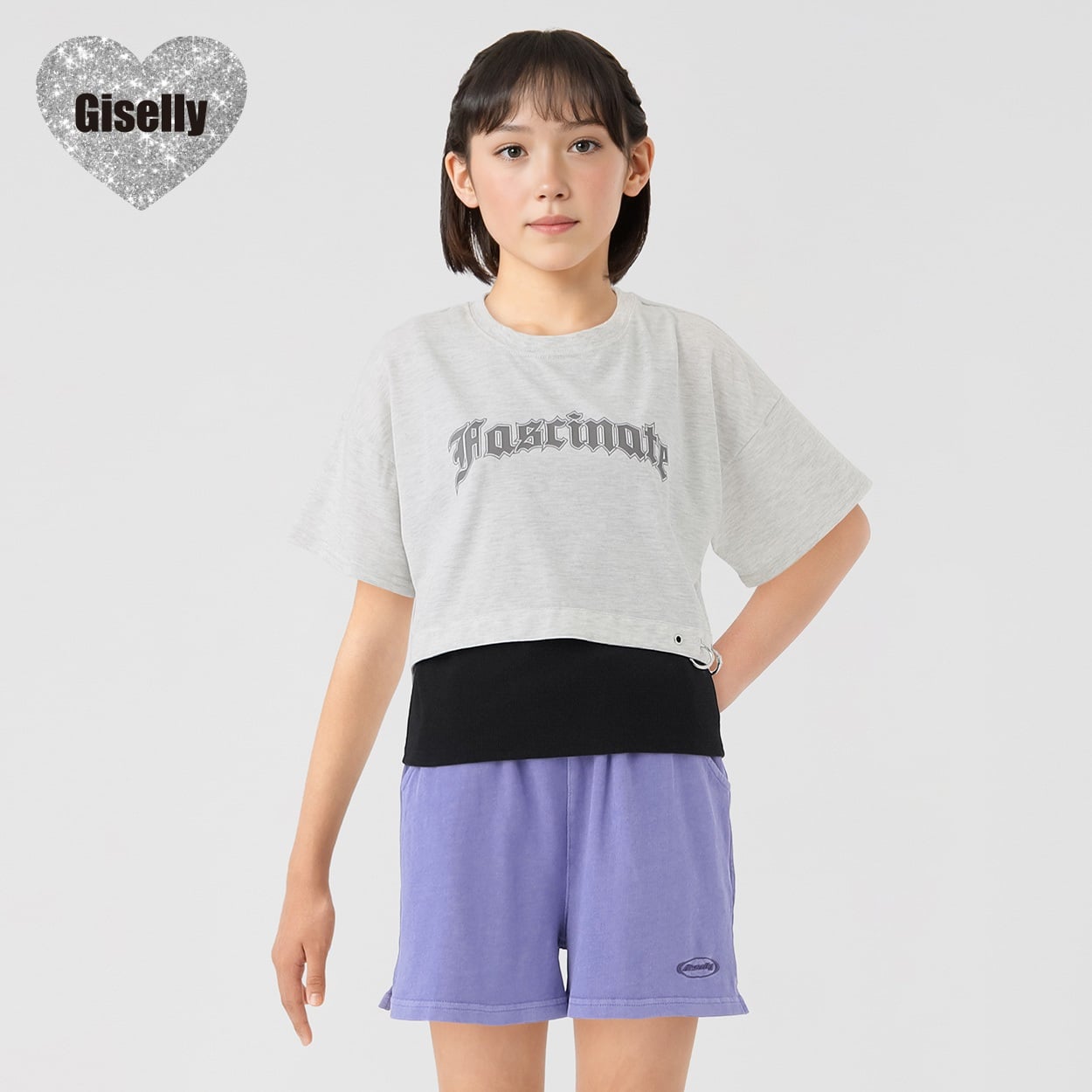 Giselly（ジゼリー） 鳩目ピアスドッキングTシャツ キッズ 女の子 130cm-160cm(ホワイト-130cm)