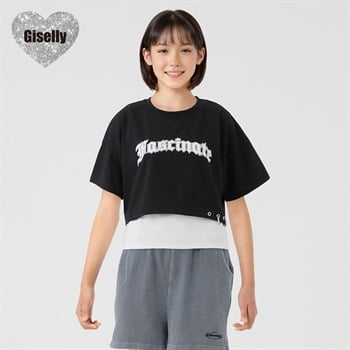 Giselly（ジゼリー） 鳩目ピアスドッキングTシャツ キッズ 女の子 130cm-160cm(ブラック-130cm)