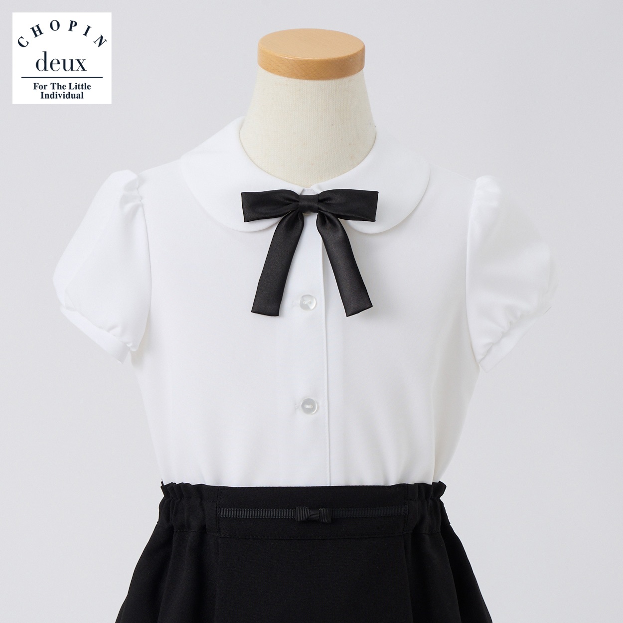 CHOPIN deux(ショパン ドゥ) リボン付半袖ブラウス(小) キッズ 女の子 フォーマル 100cm 110cm 120cm 130cm(ホワイト-100cm)