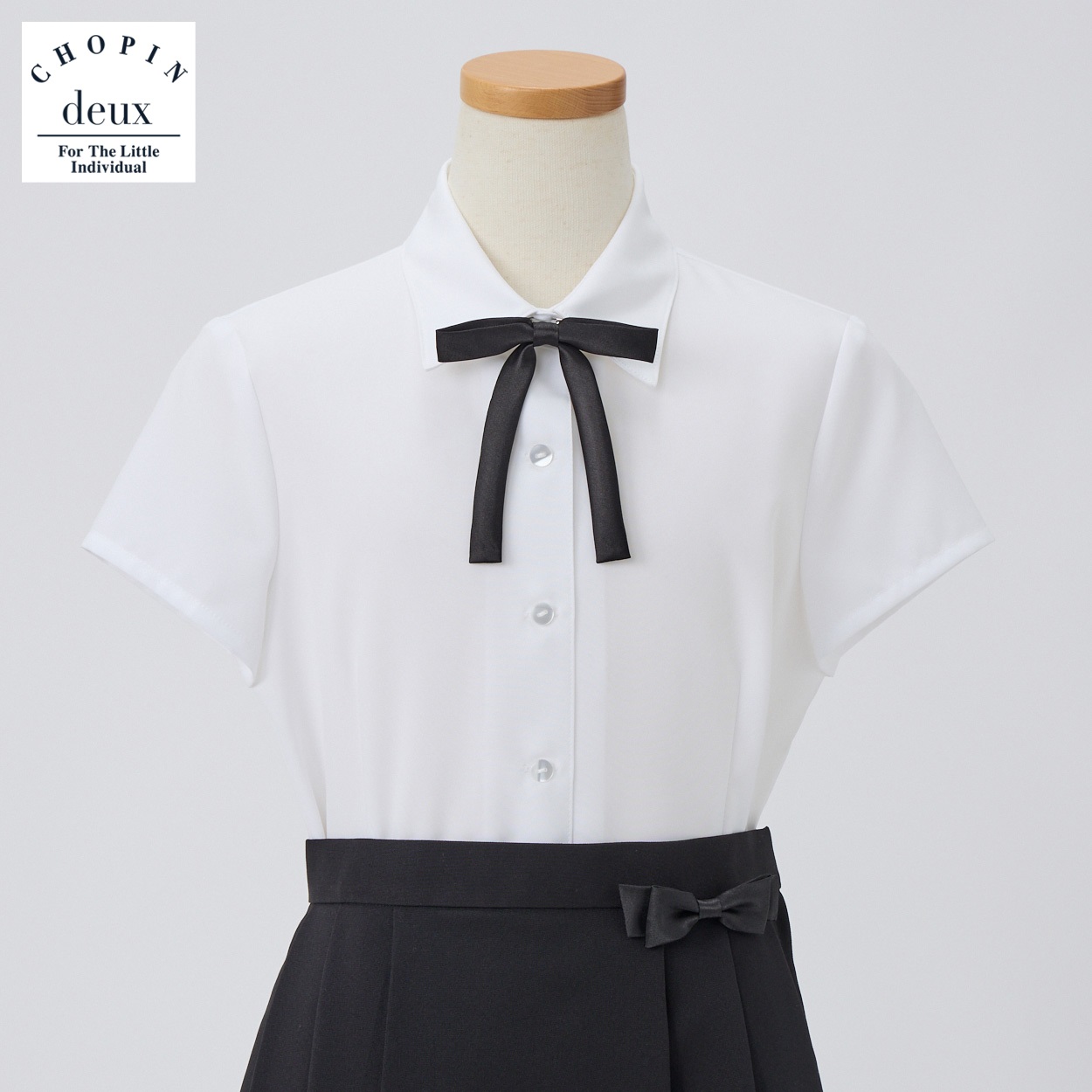 CHOPIN deux(ショパン ドゥ) リボン付半袖ブラウス(大) キッズ 女の子 フォーマル 140cm 150cm 160cm(ホワイト(細リボン)-140cm)