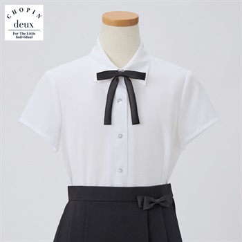 CHOPIN deux(ショパン ドゥ) リボン付半袖ブラウス(大) キッズ 女の子 フォーマル 140cm 150cm 160cm(ホワイト(細リボン)-140cm)
