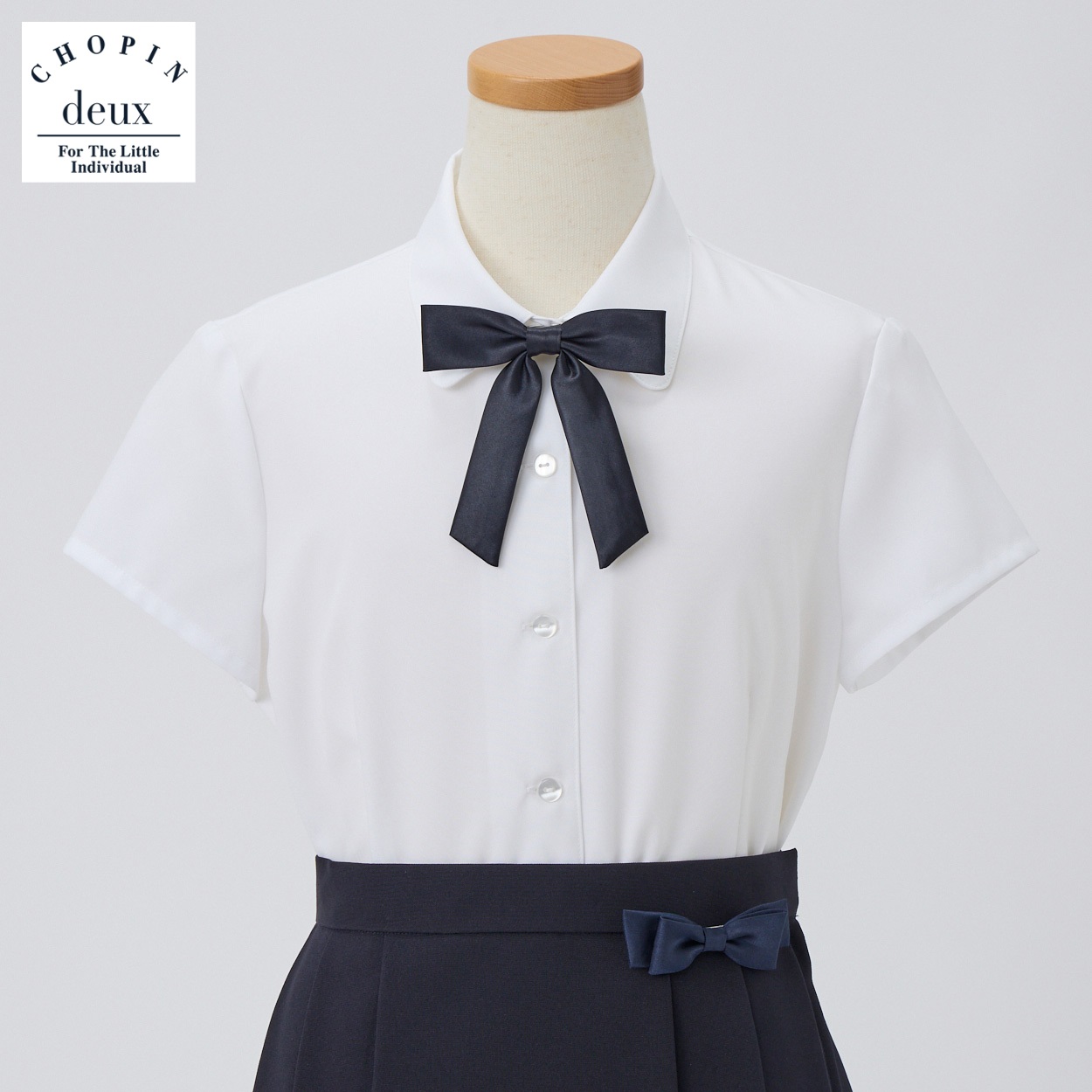 CHOPIN deux(ショパン ドゥ) リボン付半袖ブラウス(大) キッズ 女の子 フォーマル 140cm 150cm 160cm(ホワイト(太リボン)-160cm)