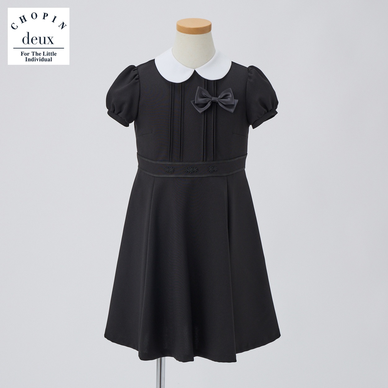 CHOPIN deux(ショパン ドゥ) 白衿半袖ワンピース キッズ 女の子 フォーマル 100cm 110cm 120cm 130cm(ブラック-130cm)
