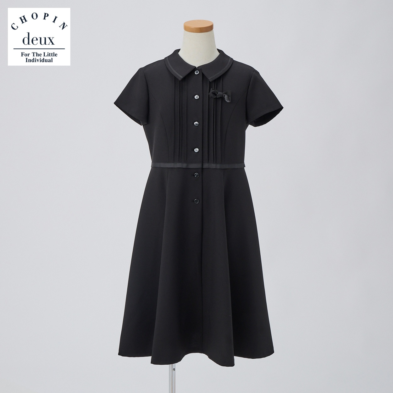 CHOPIN deux(ショパン ドゥ) 無地半袖ワンピース キッズ 女の子 フォーマル 140cm 150cm 160cm(ブラック-150cm)
