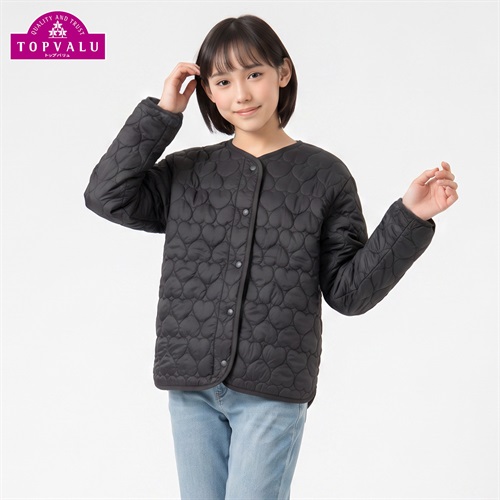 洗えるハートキルト中わたジャケット キッズ 女の子 トップバリュ 130cm-160cm(ブラック-130cm)