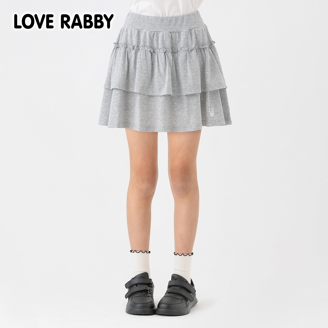 LOVERABBY(ラブラビ) 水玉フリルスカパン キッズ 女の子 130cm-160cm(グレー-130cm)