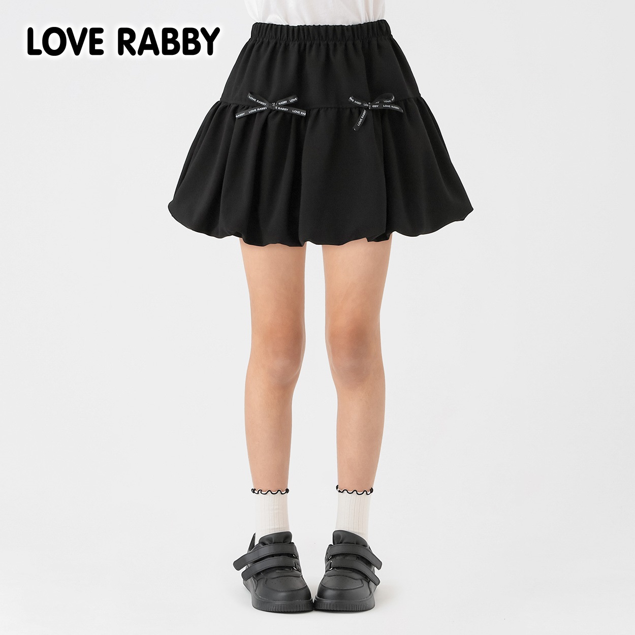 LOVERABBY(ラブラビ) ロゴリボンバルーンスカパン キッズ 女の子 130cm-160cm(ブラック-130cm)