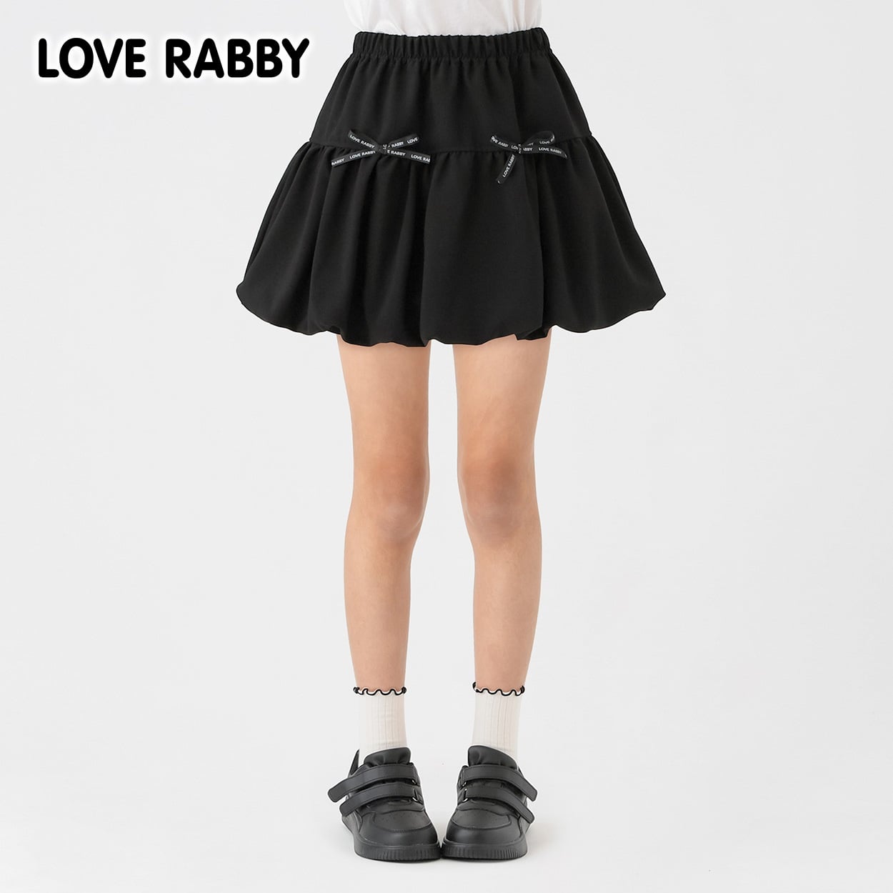 LOVERABBY(ラブラビ) ロゴリボンバルーンスカパン キッズ 女の子 130cm-160cm(ブラック-150cm)