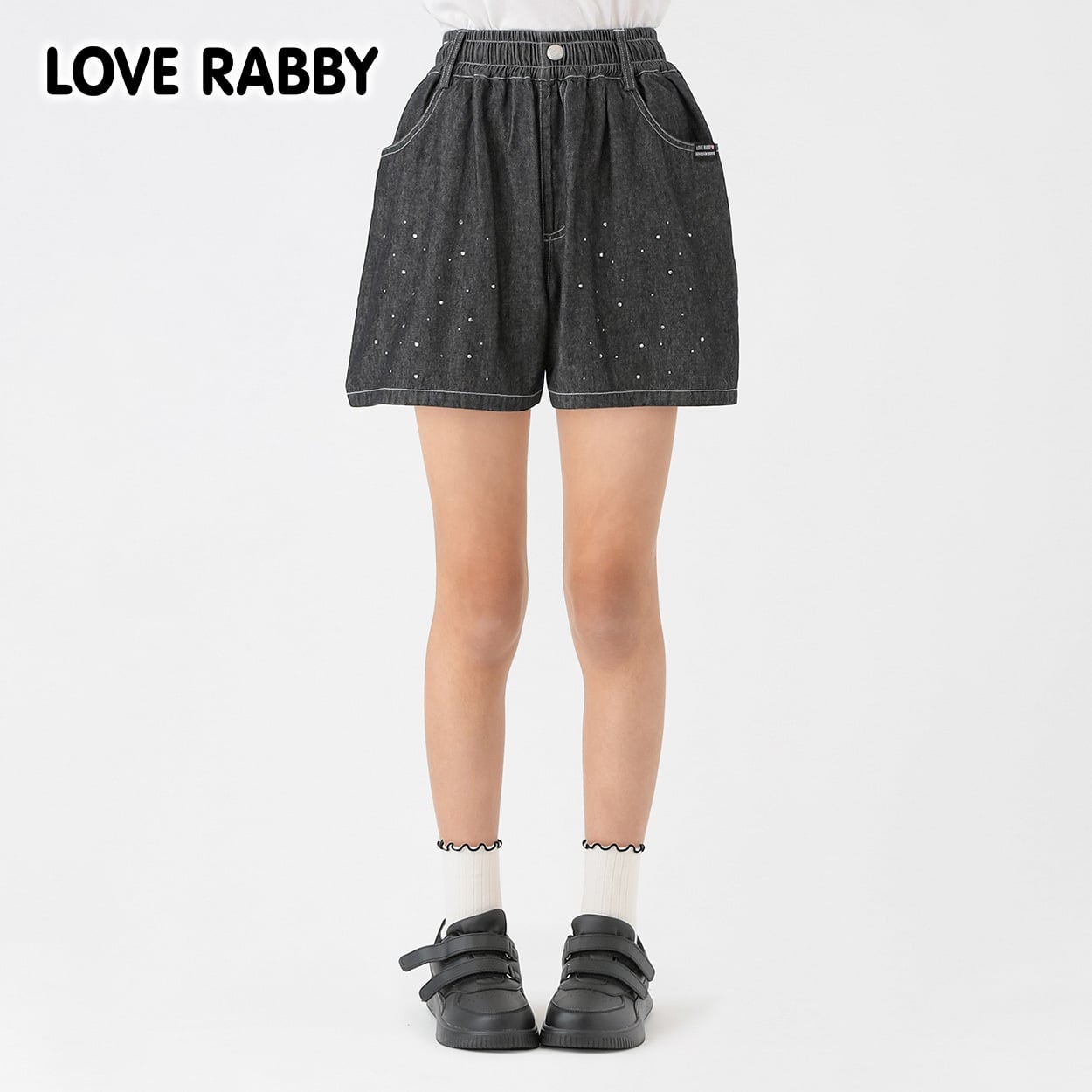 LOVERABBY(ラブラビ) デニムラインストンショートパンツ キッズ 女の子