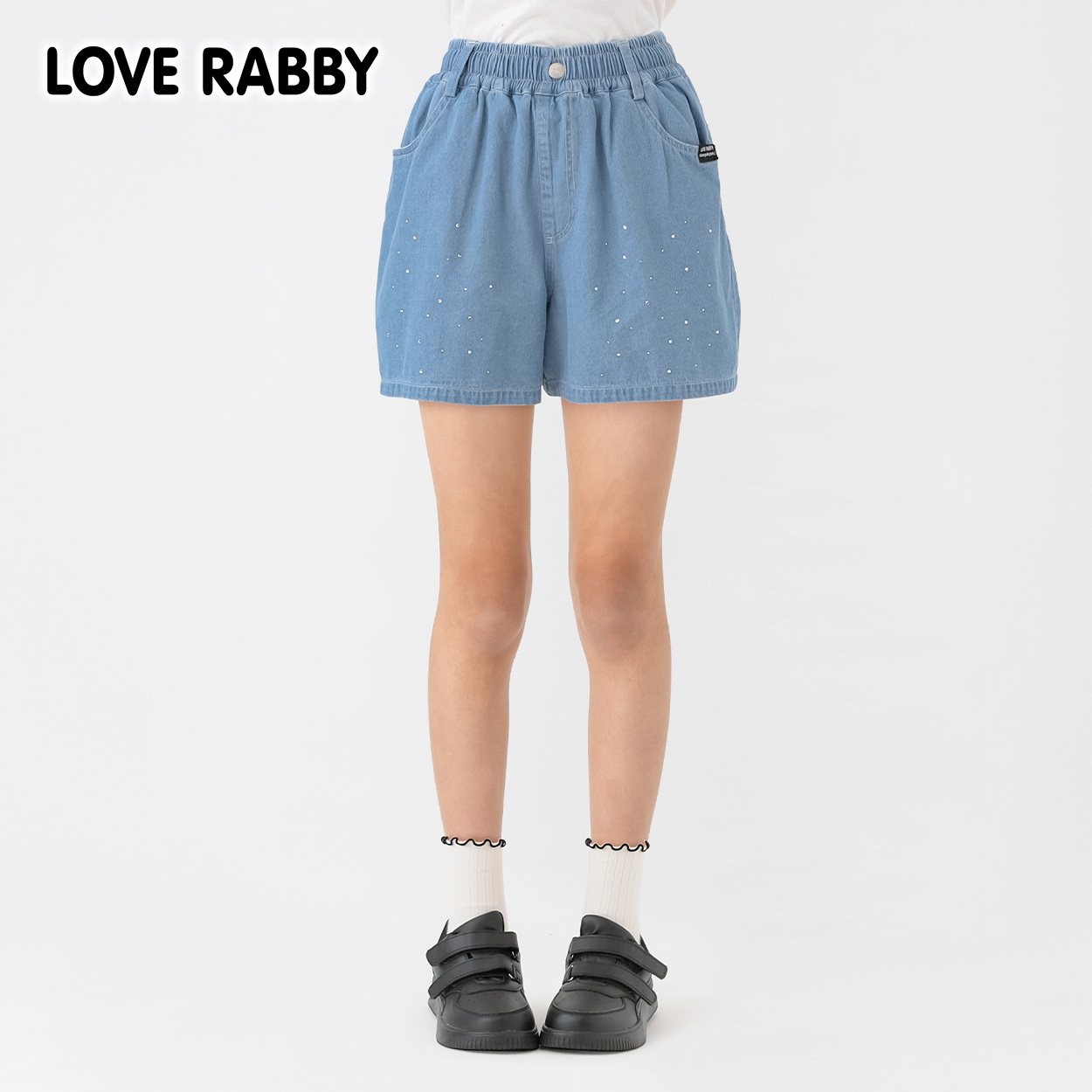 LOVERABBY(ラブラビ) デニムラインストンショートパンツ キッズ 女の子