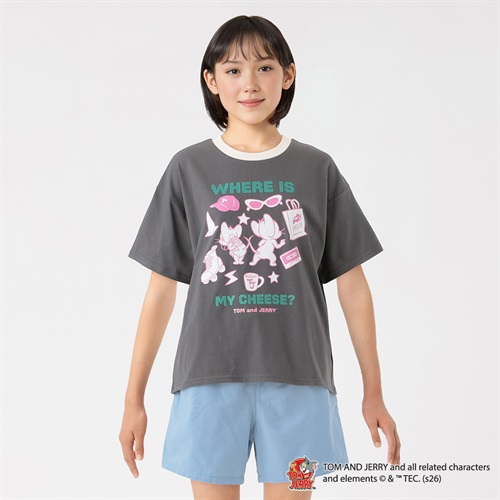 トムとジェリー 前後プリントTシャツ キッズ 女の子 130cm-160cm(ライトグレー-130cm)