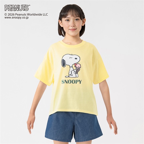 PEANUTS スヌーピー ソフト系Tシャツ キッズ 女の子 130cm-160cm(ライトイエロー-130cm)