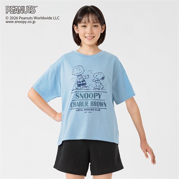 PEANUTS スヌーピー ソフト系Tシャツ キッズ 女の子 130cm-160cm(サックス-130cm)