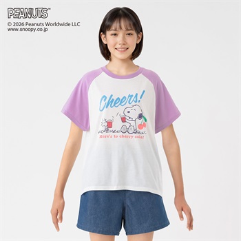 PEANUTS スヌーピー ラグランTシャツ キッズ 女の子 130cm-160cm(ラベンダー-130cm)