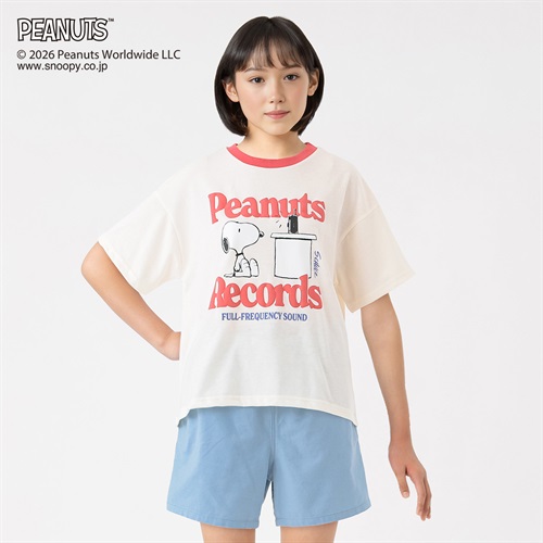 PEANUTS スヌーピー ロゴ発泡Tシャツ キッズ 女の子 130cm-160cm