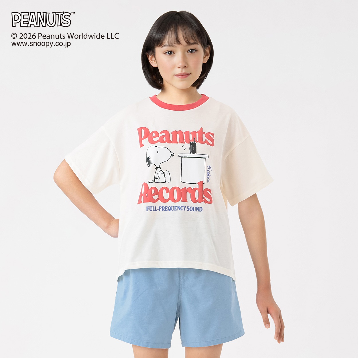 PEANUTS スヌーピー ロゴ発泡Tシャツ キッズ 女の子 130cm-160cm 