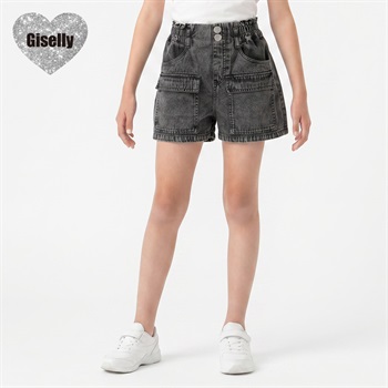 Giselly(ジゼリー) ポケット使いデニムショートパンツ キッズ 女の子 130cm-160cm(グレー-130cm)