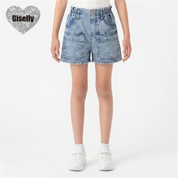 Giselly(ジゼリー) ポケット使いデニムショートパンツ キッズ 女の子 130cm-160cm(ブルー-130cm)