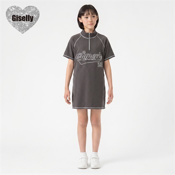 Giselly(ジゼリー) ハーフZIPチュニックワンピース キッズ 女の子 130cm-160cm(ブラック-130cm)