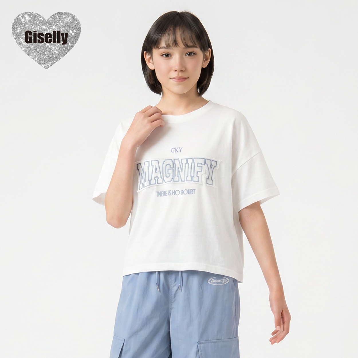 Giselly(ジゼリー) アップリケ使いTシャツ キッズ 女の子 130cm-160cm(ホワイト-140cm)