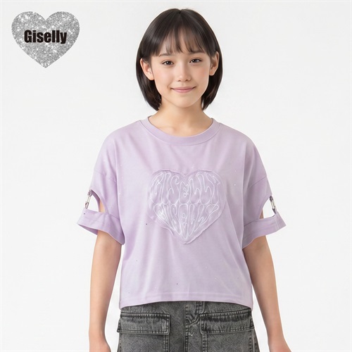 Giselly(ジゼリー) 袖リング使いラメTシャツ キッズ 女の子 130cm-160cm(パープル-130cm)