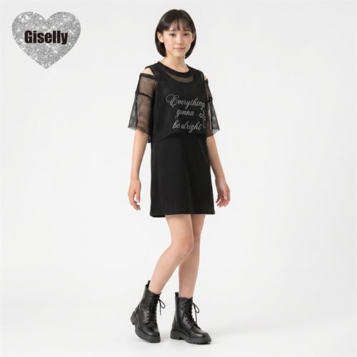Giselly(ジゼリー) メッシュ肩ファスナーワンピース キッズ 女の子 130cm-160cm