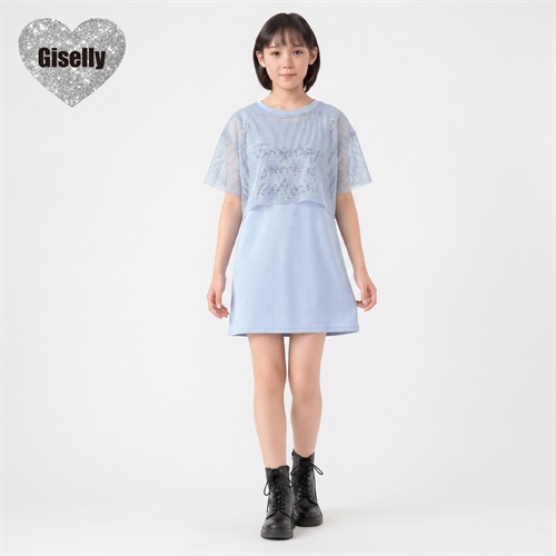 Giselly(ジゼリー) メッシュ肩ファスナーワンピース キッズ 女の子 130cm-160cm(サックス-130cm)