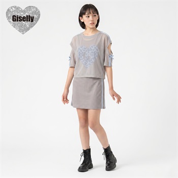 Giselly(ジゼリー) チュール肩開きドッキングワンピース キッズ 女の子 130cm-160cm(モカ-130cm)