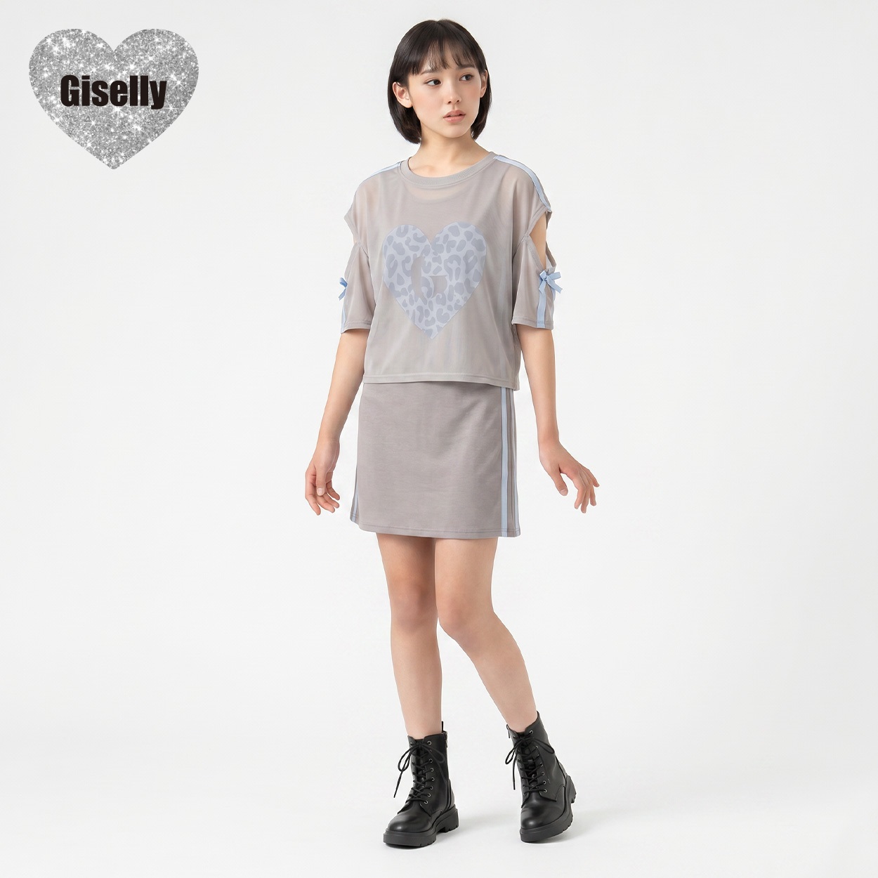 Giselly(ジゼリー) チュール肩開きドッキングワンピース キッズ 女の子 130cm-160cm(モカ-140cm)