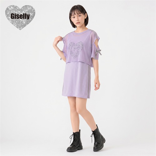 Giselly(ジゼリー) チュール肩開きドッキングワンピース キッズ 女の子 130cm-160cm(パープル-130cm)