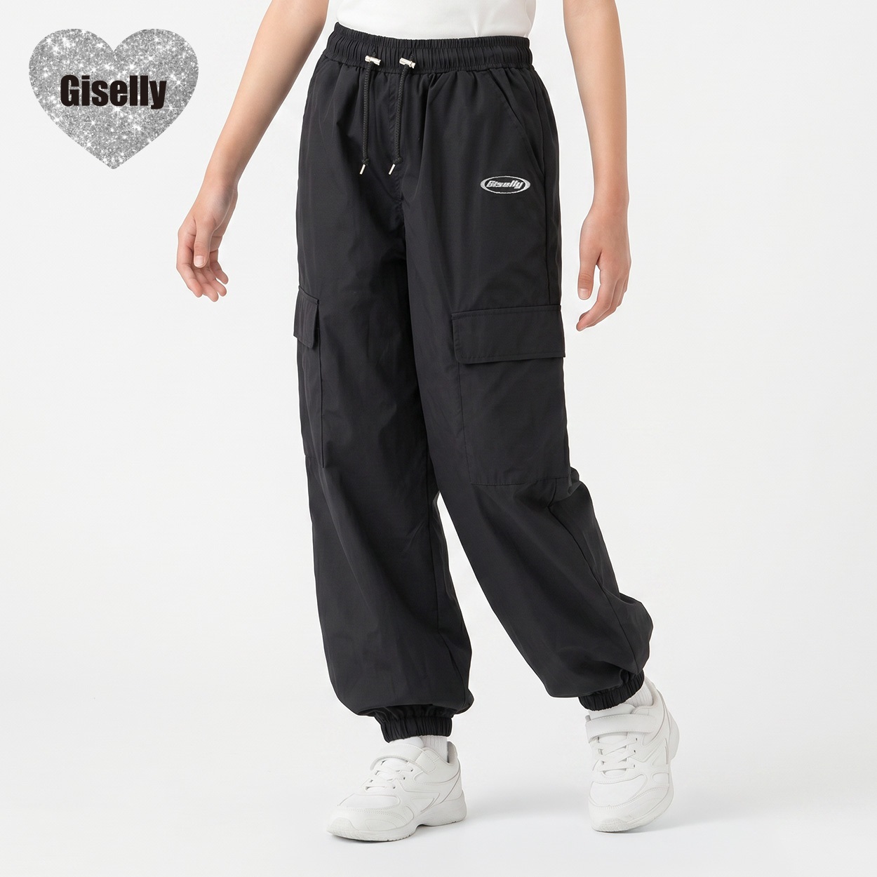 Giselly(ジゼリー) カーゴパンツ キッズ 女の子 130cm-160cm(ブラック-140cm)